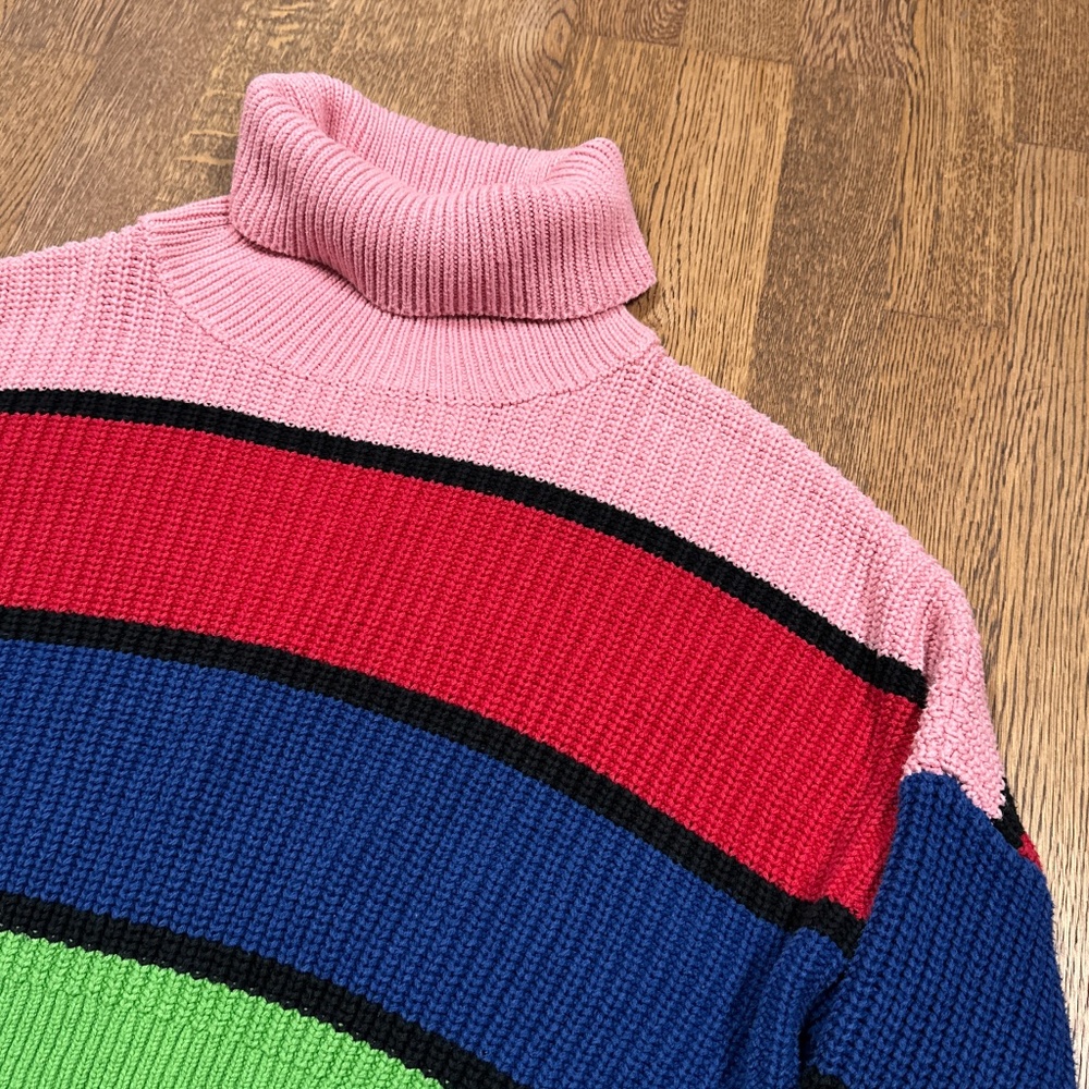 Lazy Oaf Bright Striped Turtleneck Rainbow Cropped Cotton Sweater Womens Small - Picture 2 of 7
